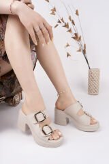 Topuklu Kadın Çift Tokalı Terlik