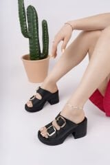 Topuklu Kadın Çift Tokalı Terlik