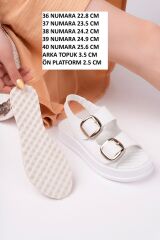 Kadın Arkası Lastikli Çift Tokalı Sandalet Beyaz Cilt Altın Toka