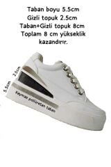 Bahrina Yüksek Taban Gizli Topuk Önü Taş Detaylı Spor Ayakkabı (8 CM TOPUK)