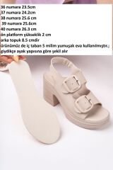 Topuklu Kadın Çift Tokalı Sandalet Bej cilt bej toka - 37