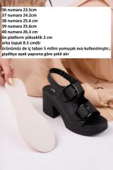 Topuklu Kadın Çift Tokalı Sandalet Siyah cilt siyah toka - 39