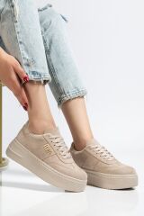 Kadın Kalın Taban Mın Tokalı Sneaker BEJ SÜET - 39