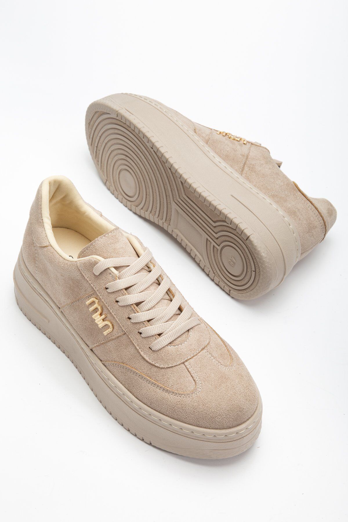 Kadın Kalın Taban Mın Tokalı Sneaker BEJ SÜET - 38