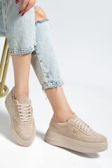 Kadın Kalın Taban Mın Tokalı Sneaker BEJ SÜET - 38