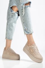 Kadın Kalın Taban Mın Tokalı Sneaker BEJ SÜET - 38
