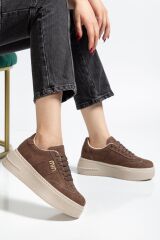 Kadın Kalın Taban Mın Tokalı Sneaker TABA SÜET - 36