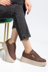 Kadın Kalın Taban Mın Tokalı Sneaker TABA SÜET - 36