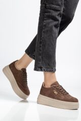 Kadın Kalın Taban Mın Tokalı Sneaker TABA SÜET - 36