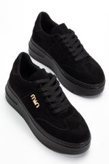 Kadın Kalın Taban Mın Tokalı Sneaker SİYAH SÜET - 38