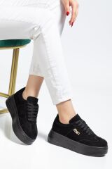 Kadın Kalın Taban Mın Tokalı Sneaker SİYAH SÜET - 38