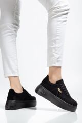 Kadın Kalın Taban Mın Tokalı Sneaker SİYAH SÜET - 36