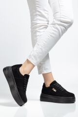 Kadın Kalın Taban Mın Tokalı Sneaker SİYAH SÜET - 36
