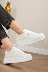 Kadın Kalın Taban Mın Tokalı Sneaker Beyaz Cild - 39