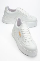 Kadın Kalın Taban Mın Tokalı Sneaker Beyaz Cild - 36