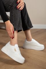 Kadın Kalın Taban Mın Tokalı Sneaker Beyaz Cild - 36