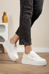 Kadın Kalın Taban Mın Tokalı Sneaker Beyaz Cild - 37