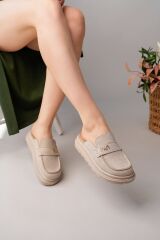 Kadın Loafer Tokalı Terlik BEJ SÜET - 38