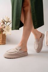 Kadın Loafer Tokalı Terlik BEJ SÜET - 37