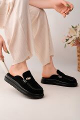 Kadın Loafer Tokalı Terlik SİYAH SÜET - 40
