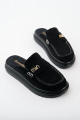 Kadın Loafer Tokalı Terlik SİYAH SÜET - 40