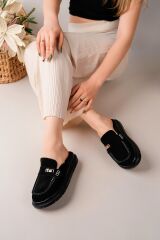 Kadın Loafer Tokalı Terlik SİYAH SÜET - 38