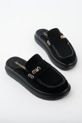 Kadın Loafer Tokalı Terlik SİYAH SÜET - 36