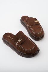 Kadın Loafer Tokalı Terlik Kahve Süet - 39