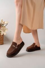 Kadın Loafer Tokalı Terlik Kahve Süet - 37