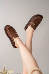 Kadın Loafer Tokalı Terlik Kahve Süet - 37