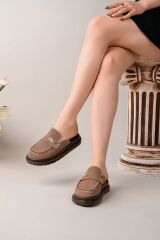 Kadın Loafer Tokalı Terlik Vizon Süet - 40