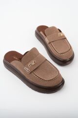 Kadın Loafer Tokalı Terlik Vizon Süet - 40