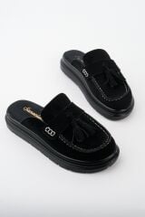 Kadın Loafer Püsküllü Terlik SİYAH SÜET - 40
