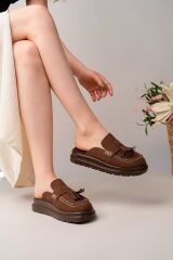 Kadın Loafer Püsküllü Terlik Kahve Süet - 38