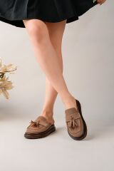 Kadın Loafer Püsküllü Terlik Vizon Süet - 38