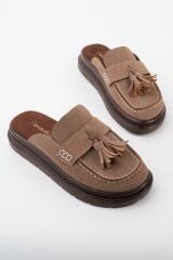 Kadın Loafer Püsküllü Terlik Vizon Süet - 38