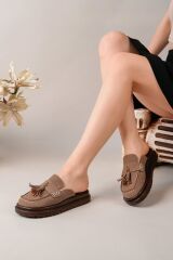 Kadın Loafer Püsküllü Terlik Vizon Süet - 36