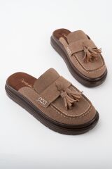Kadın Loafer Püsküllü Terlik Vizon Süet - 36