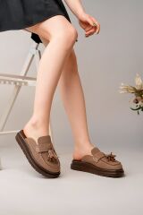 Kadın Loafer Püsküllü Terlik Vizon Süet - 37